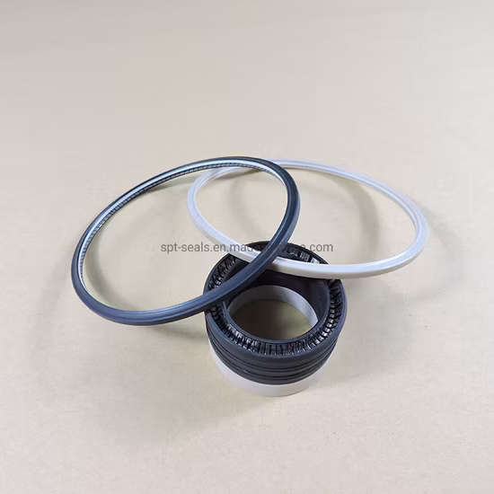 Vista interior y sello energizado por resorte personalizado de PTFE